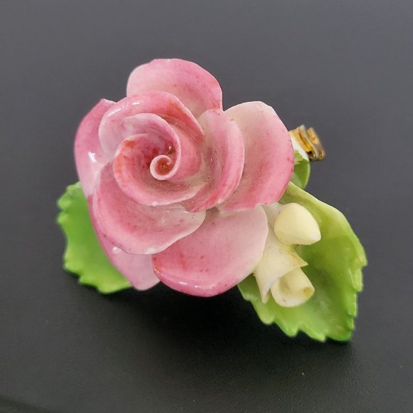 Cara China Staffordshire Pink Rose Floral Brooch Pin Vintage Made in England - Picture 3 of 8